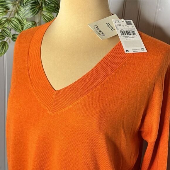 NWT Sz S MNG Orange Long Sleeve V-Neck Casual Pullover Womens Sweater Mango - Picture 4 of 16